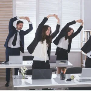 business employees stretch break