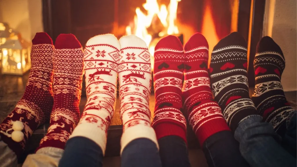 warming feet by the fireplace